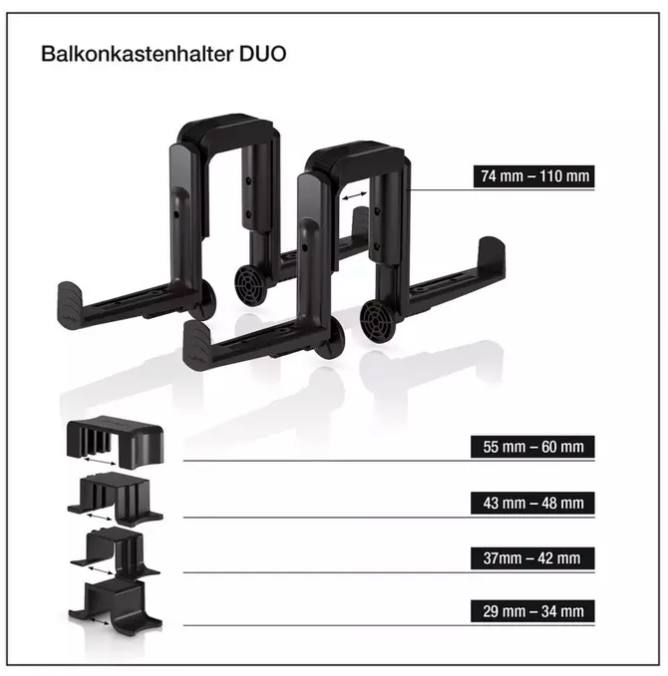 Support de balconnière DUO + kit d’adaptation (Lot de 4)