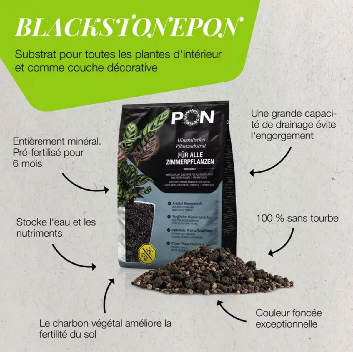 Substrat de plantation LECHUZA BLACKSTONEPON – 6 L