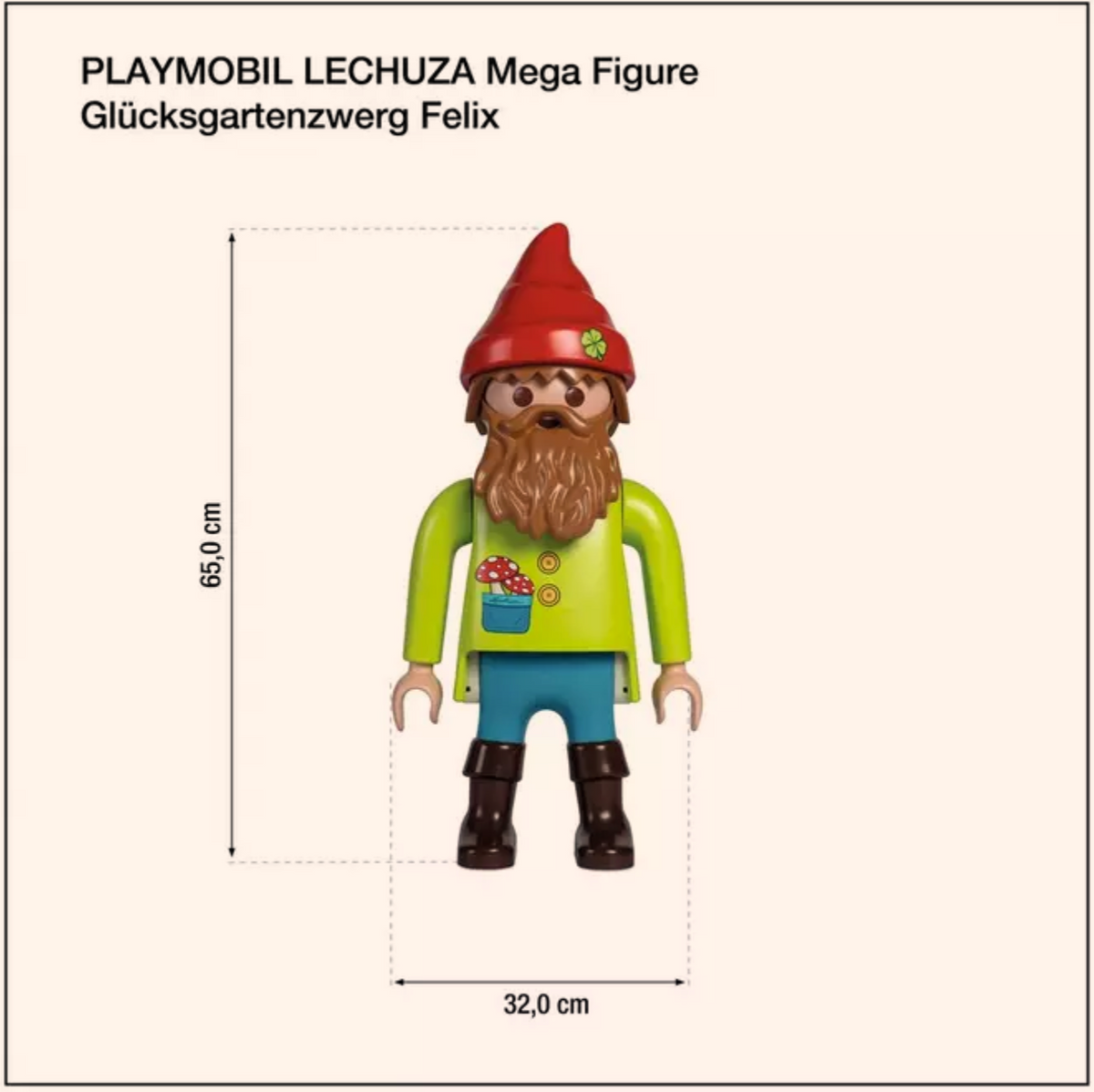 PLAYMOBIL LECHUZA Figurine Nain de jardin Felix - Édition chanceuse (env. 65 cm)