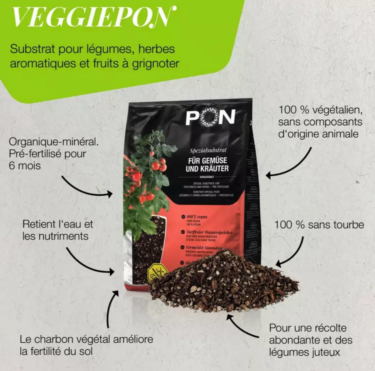 Substrat pour légumes et aromates LECHUZA VEGGIEPON – 6 L